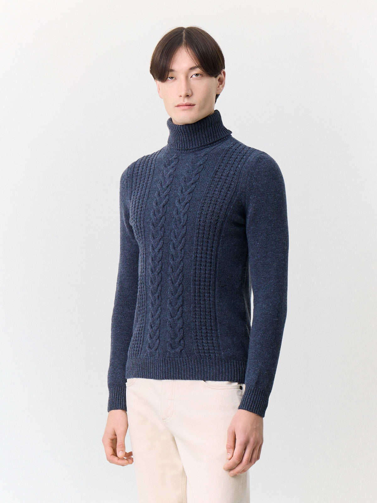 Pull Col Roul En Laine M Lang E Bleu Indigo
