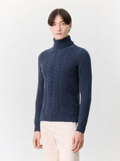 Pull col roulé en laine mélangée bleu indigo