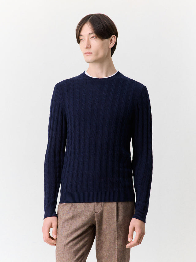 Pull col rond bleu indigo