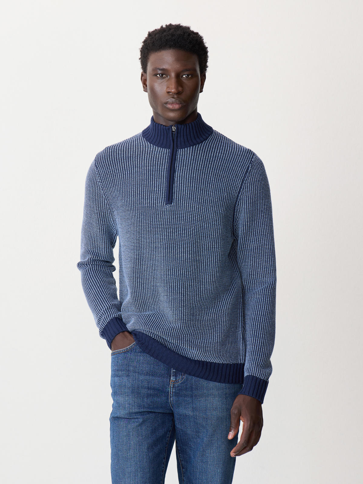 Pull Col Zipp En Laine M Rinos M Lang E Bleu Indigo