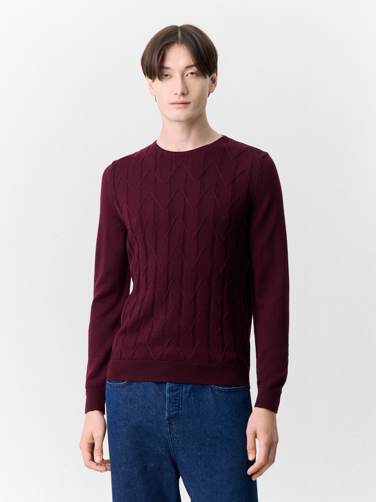 Pull Col Rond En Laine M Rinos M Lang E Bordeaux