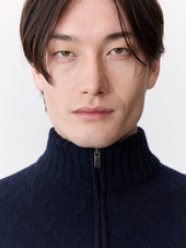 Pull Col Zipp En Laine M Lang E Bleu Marine
