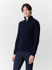 Pull col zippé en laine mélangée bleu marine