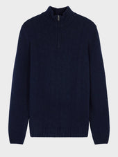 Pull Col Zipp En Laine M Lang E Bleu Marine