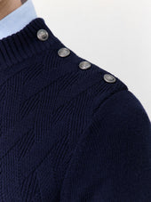 Pull Col Chemin E Boutonn En Laine M Rinos M Lang E Bleu Marine