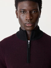 Pull Col Zipp En Laine M Rinos M Lang E Noir Et Bordeaux