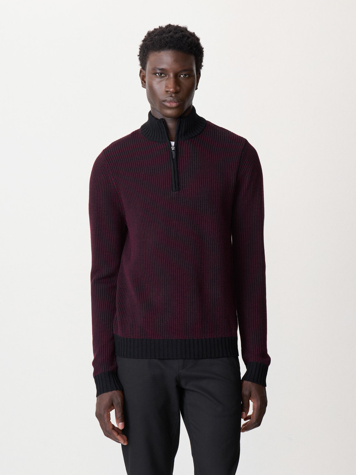 Pull Col Zipp En Laine M Rinos M Lang E Noir Et Bordeaux