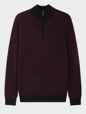 Pull Col Zipp En Laine M Rinos M Lang E Noir Et Bordeaux