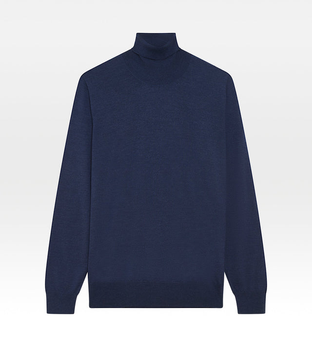 Pull bleu marine en laine, cachemire & soie col roulé