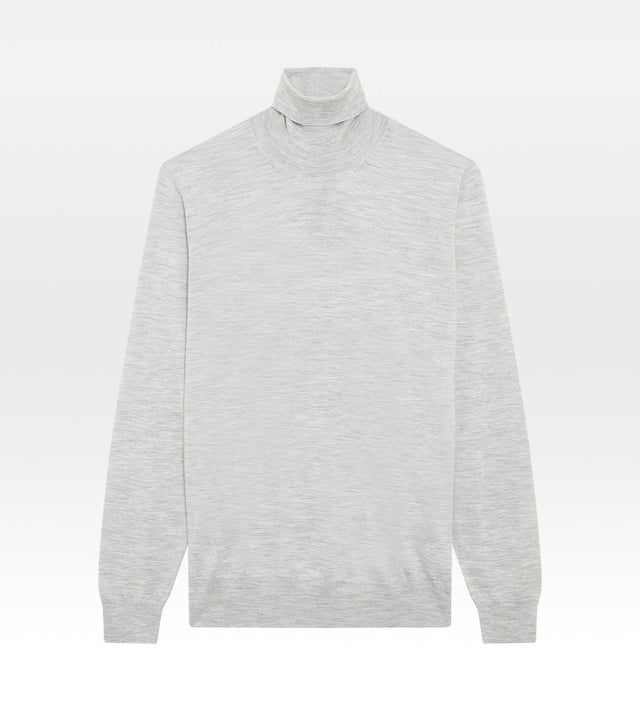 Pull col roulé gris en laine, cachemire & soie