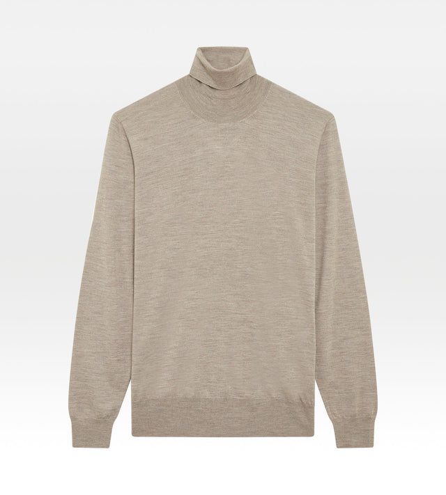 Pull beige en laine, cachemire & soie col roulé