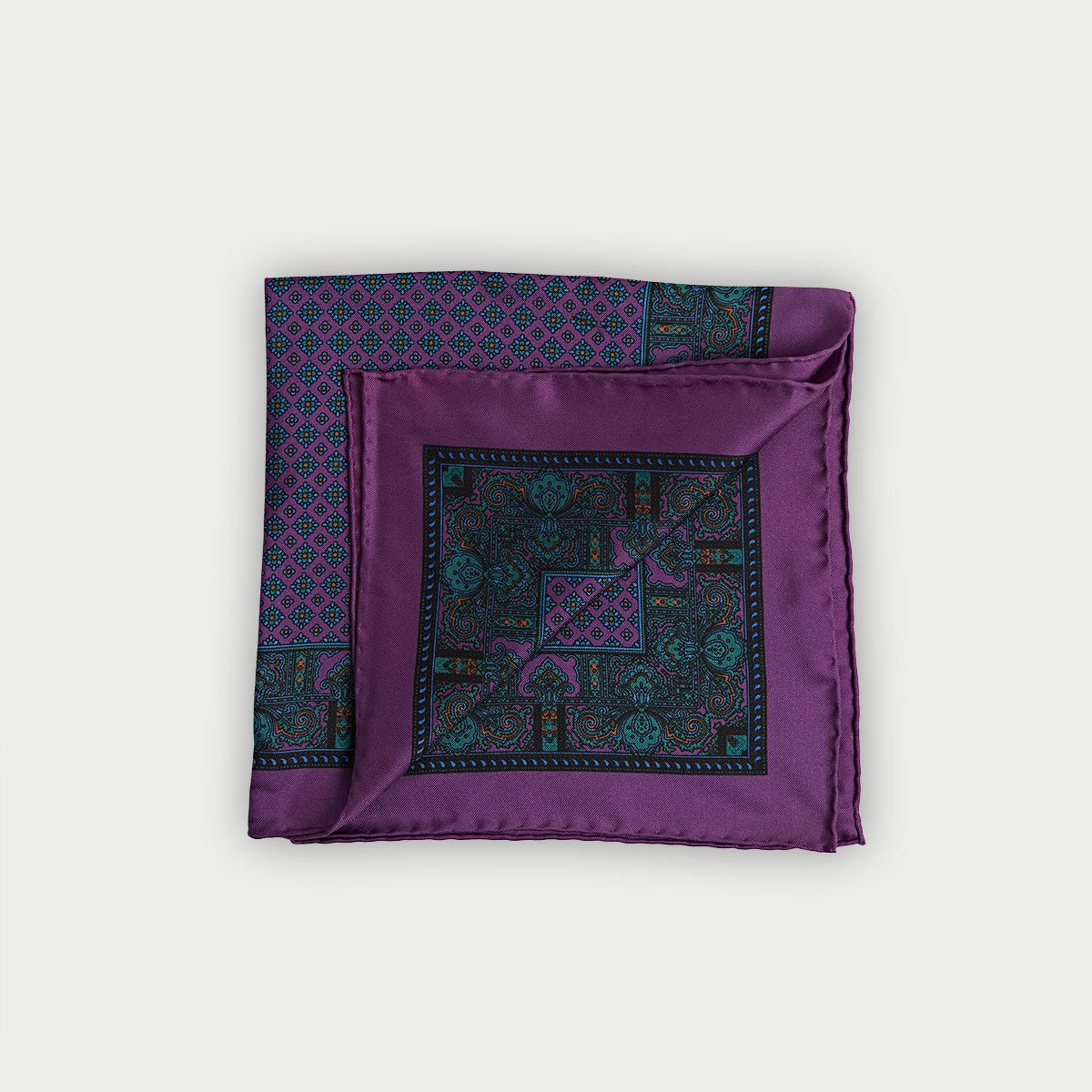 Purple Antique Floral Silk Pocket Square