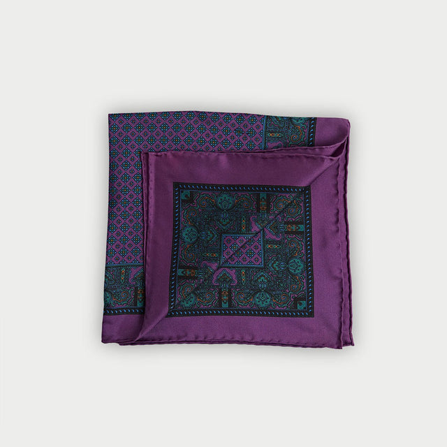 Purple Antique Floral Silk Pocket Square
