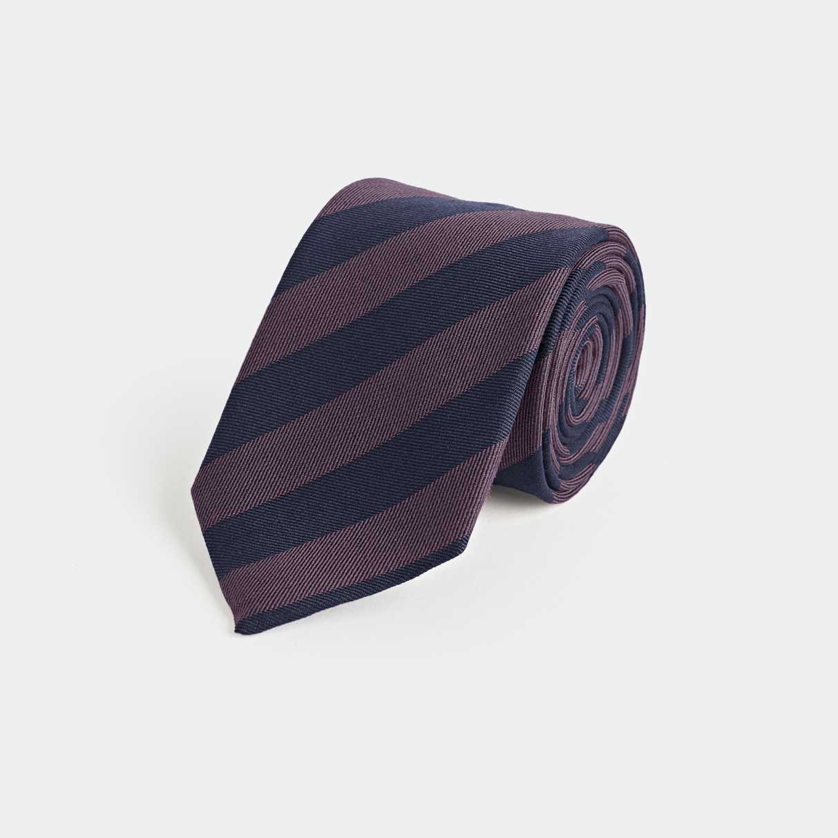 Purple Block Stripe Wool Silk Blend Tie