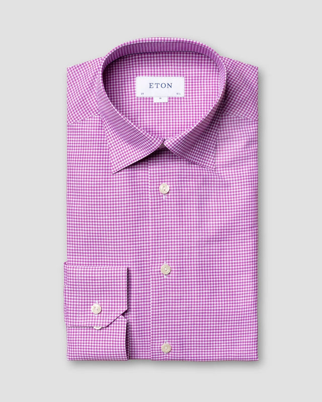 Purple Checked Cotton and Linen Shirt - Eton