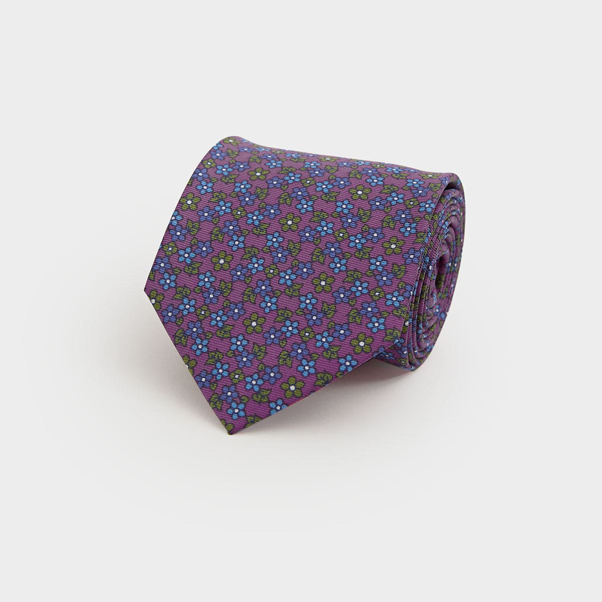 Purple Green Blue Floral Printed Silk Tie