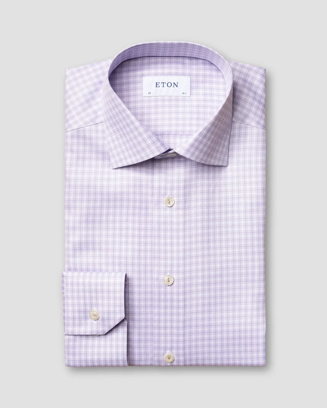 Purple Micro Check Stretch Shirt - Eton