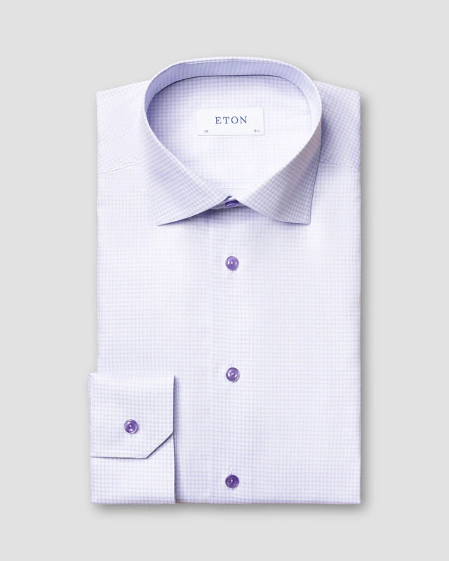 Lila kariertes Signature-Twill-Hemd - Eton