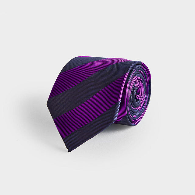 Purple & Navy Block Stripe Silk Tie