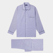 Purple & Navy Graph Overcheck Cotton Pyjamas With Navy Piping