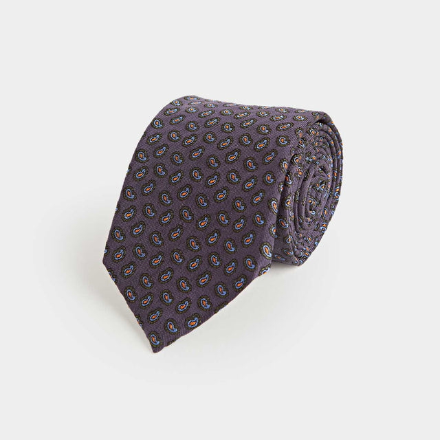 Purple Silk Tie With Micro Paisley Motif