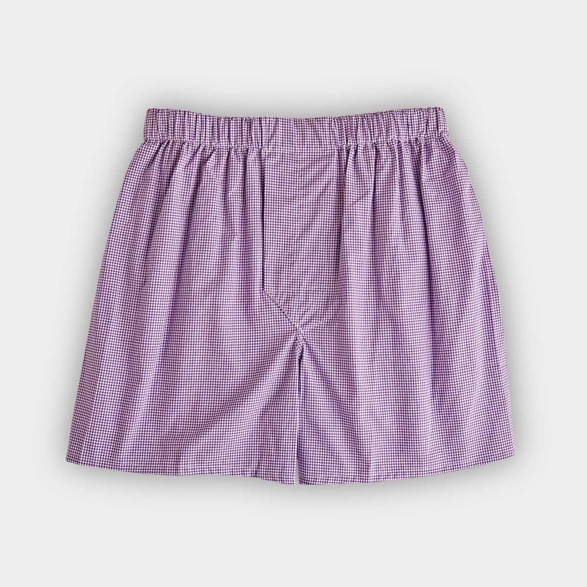 Purple White Fine Check Cotton Poplin Boxer Shorts