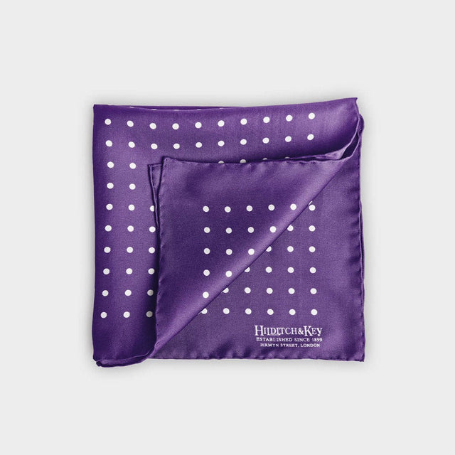 Purple & White Medium Spot Silk Pocket Square