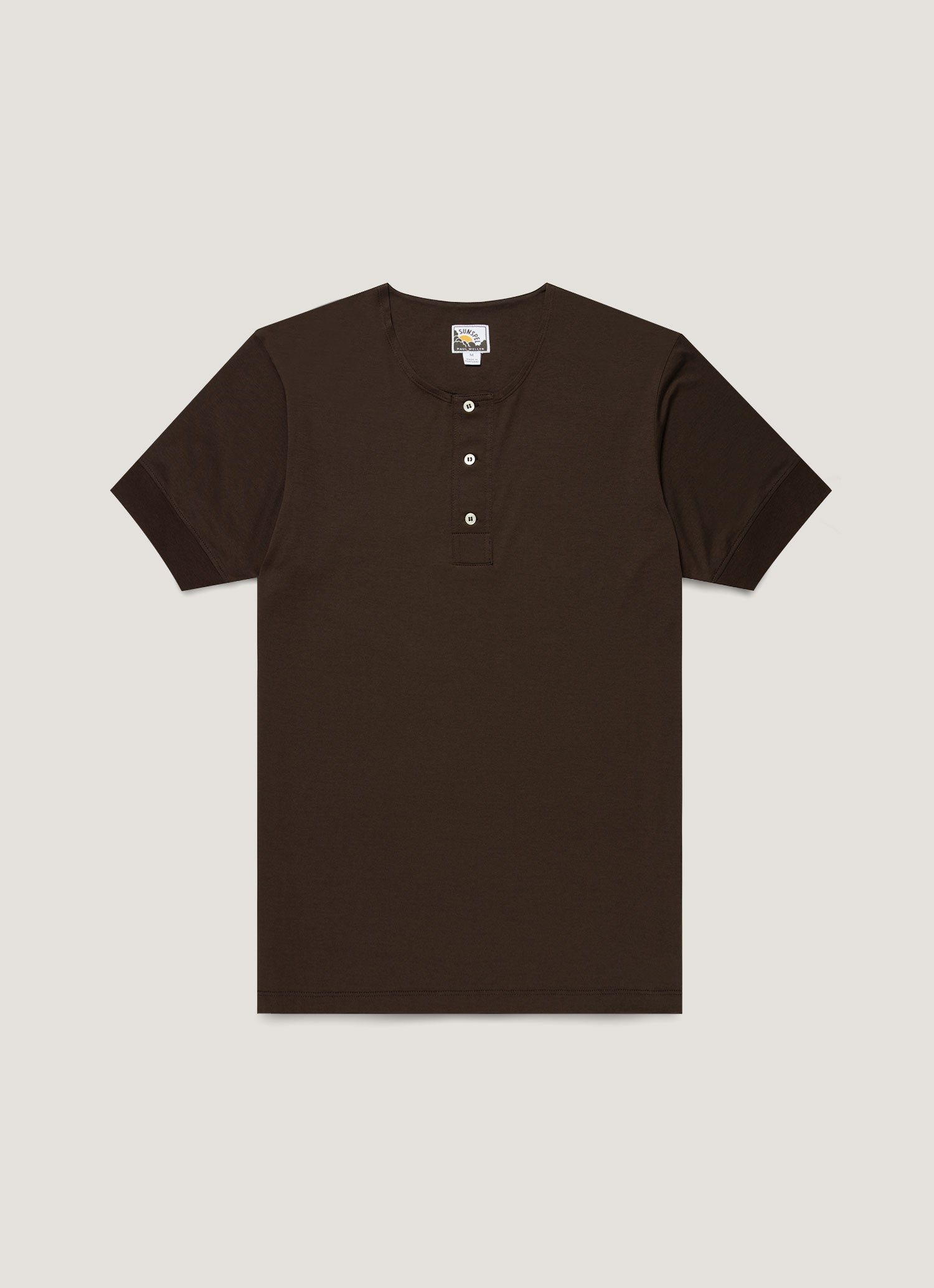 Men S Sunspel X Paul Weller Henley In Dark Brown