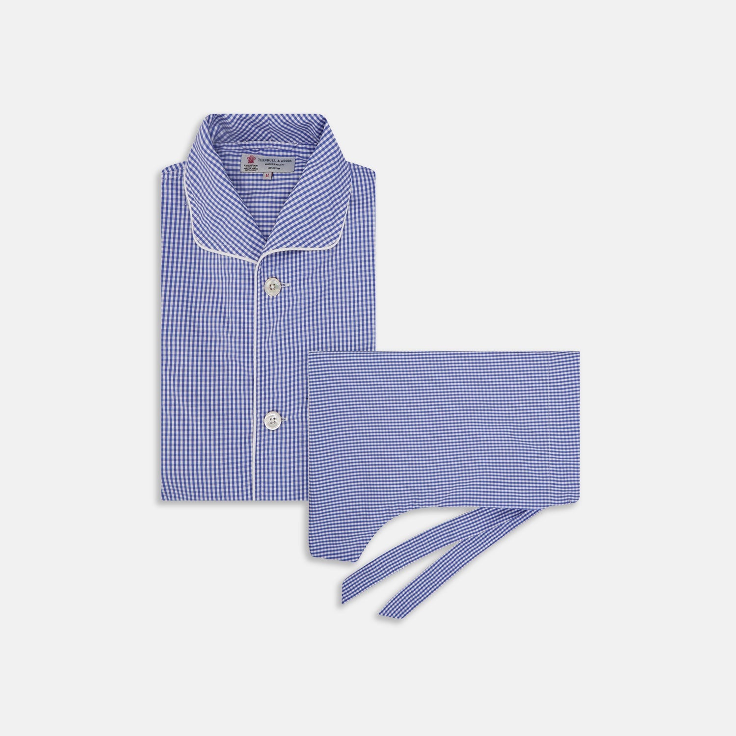 Gingham Check Piped Cotton Pyjama Set