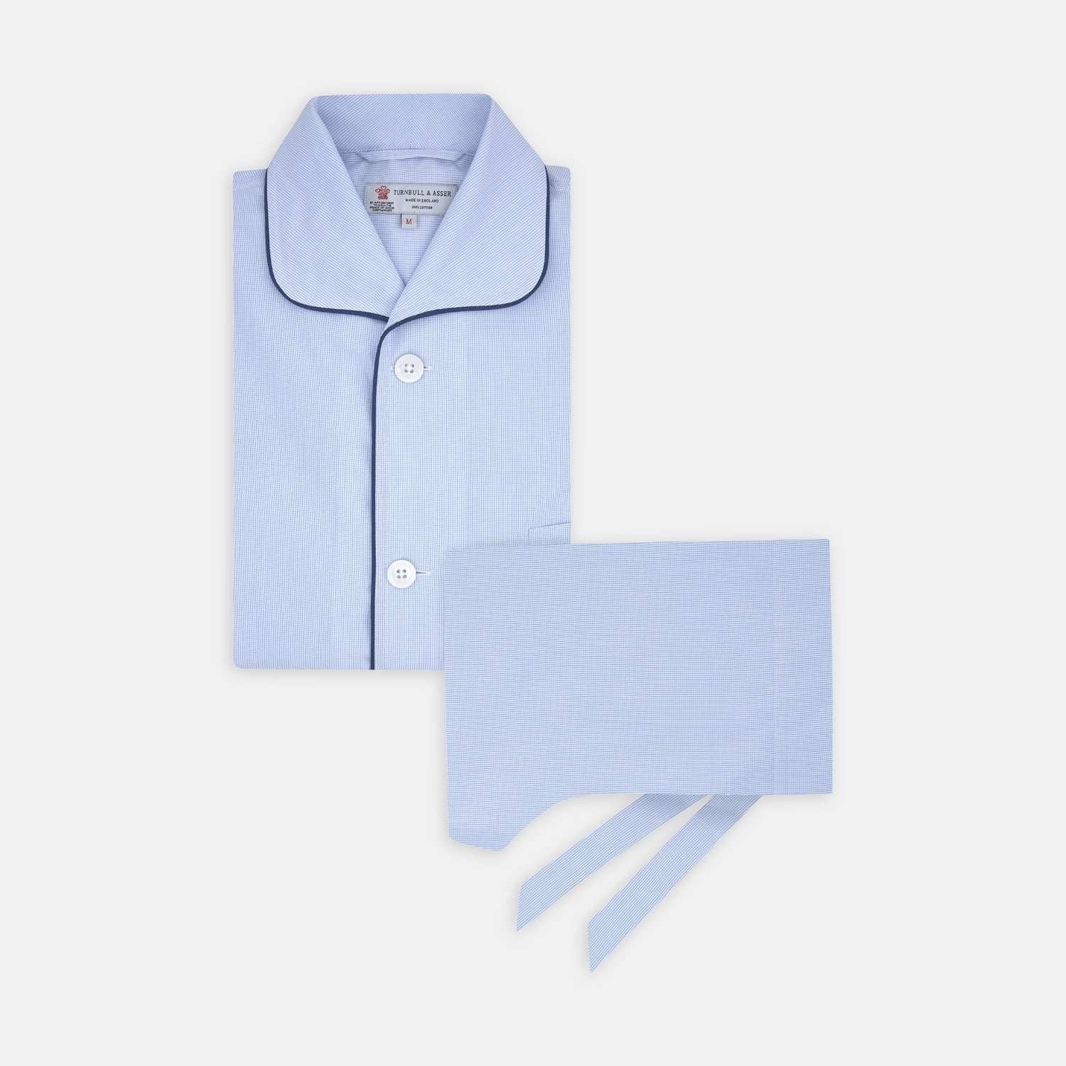 Light Fine Check Piped Cotton Pyjama Set
