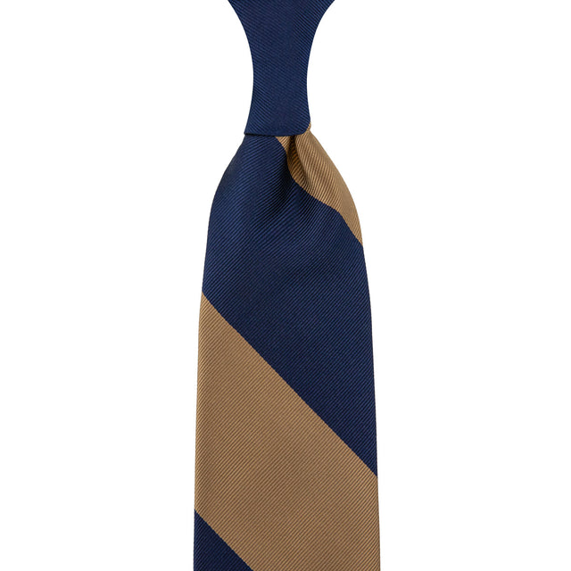 Japanese Repp Stripe Silk Tie - Navy / Oatmeal