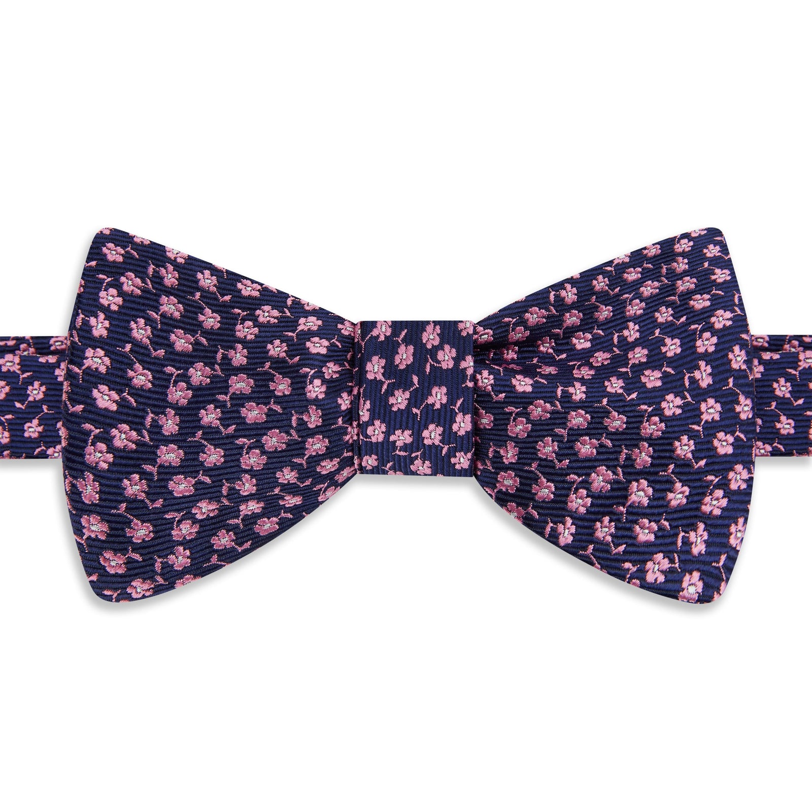 Navy Pink Micro Floral Jacquard Woven Silk Bow Tie