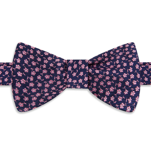 Navy Pink Micro Floral Jacquard Woven Silk Bow Tie