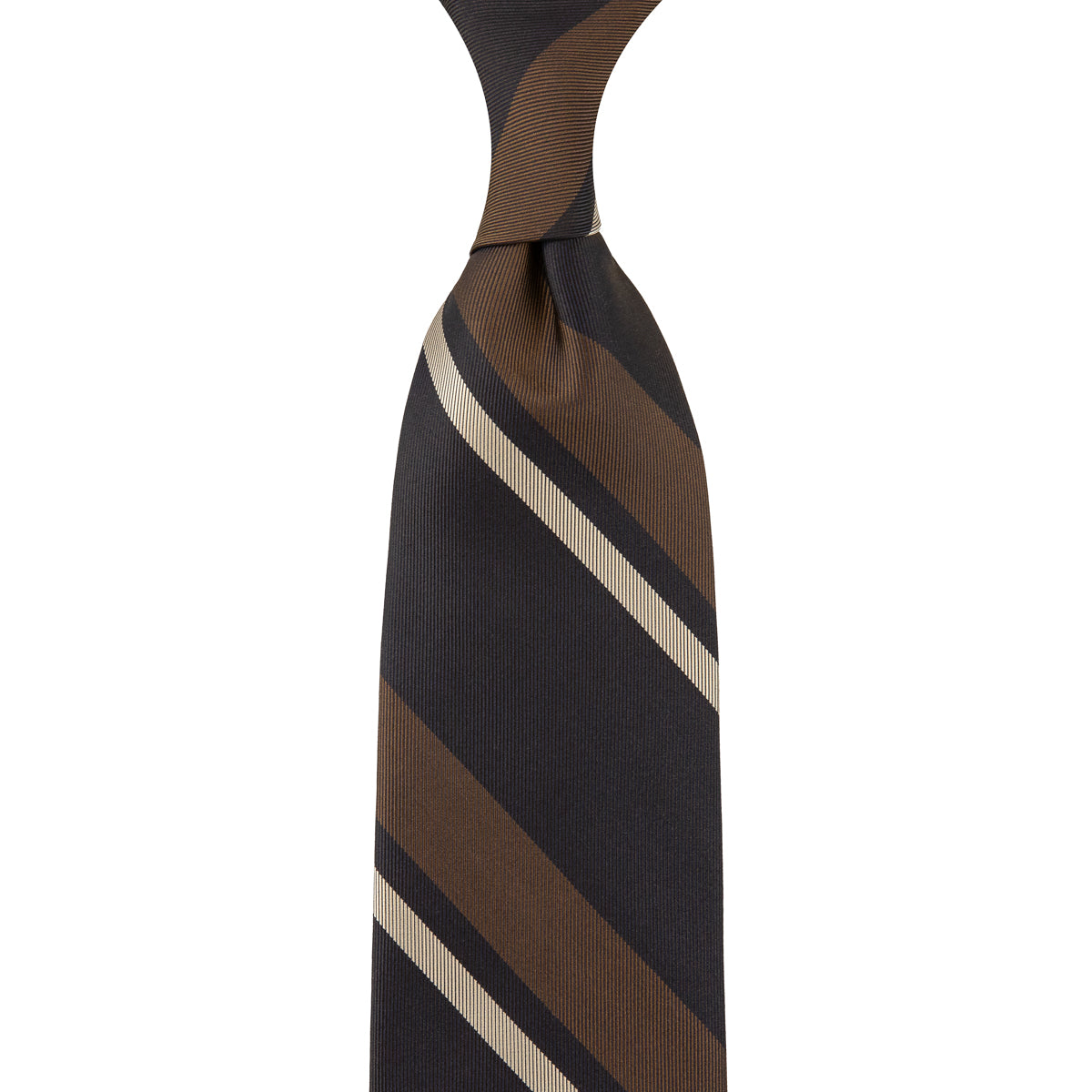 Japanese Repp Stripe Silk Tie Espresso Brown Beige