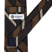 Japanese Repp Stripe Silk Tie Espresso Brown Beige