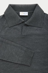 Platinum Wool Knitted Raglan Johnny Collar Polo Grey