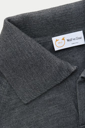 Platinum Wool Knitted Raglan Johnny Collar Polo Grey