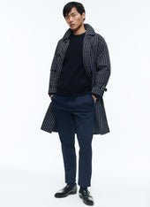Striped Serge Long Coat With Belt