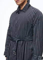 Striped Serge Long Coat With Belt