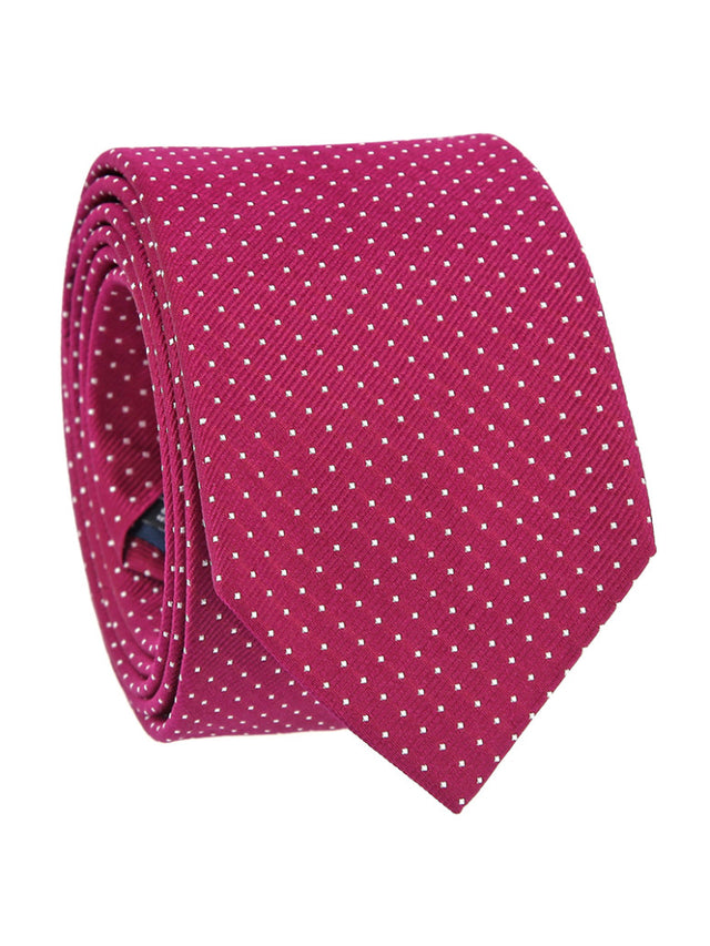 Raspberry tie with white dots in silk Washington DC