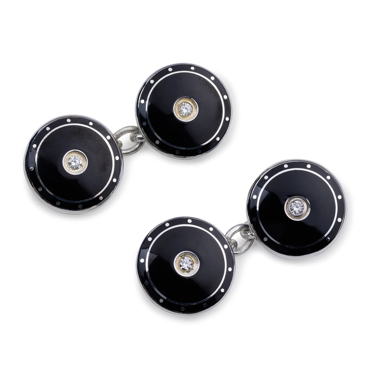 Domed Sterling Enamel Chain Cufflinks In Diamond