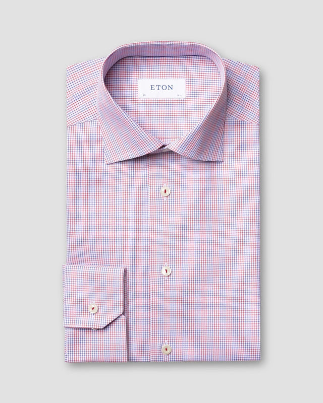 Doppelt kariertes Twill-Hemd in Rot und Blau - Eton