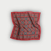 Red Blue Large Floral Silk Blend Pocket Square