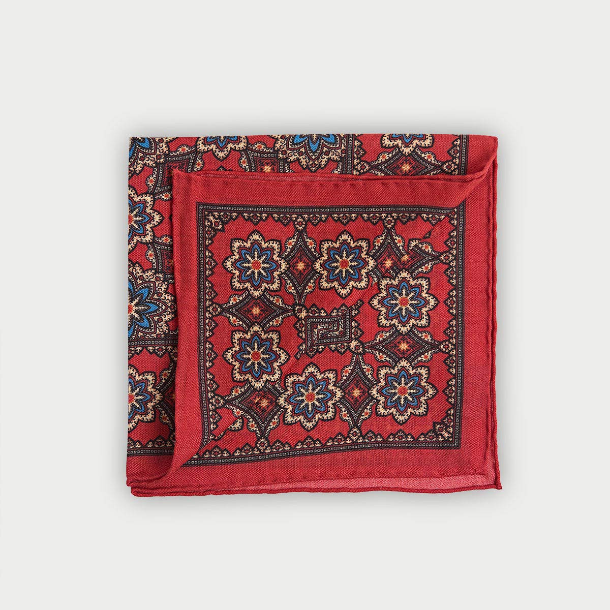 Red Blue Large Floral Silk Blend Pocket Square