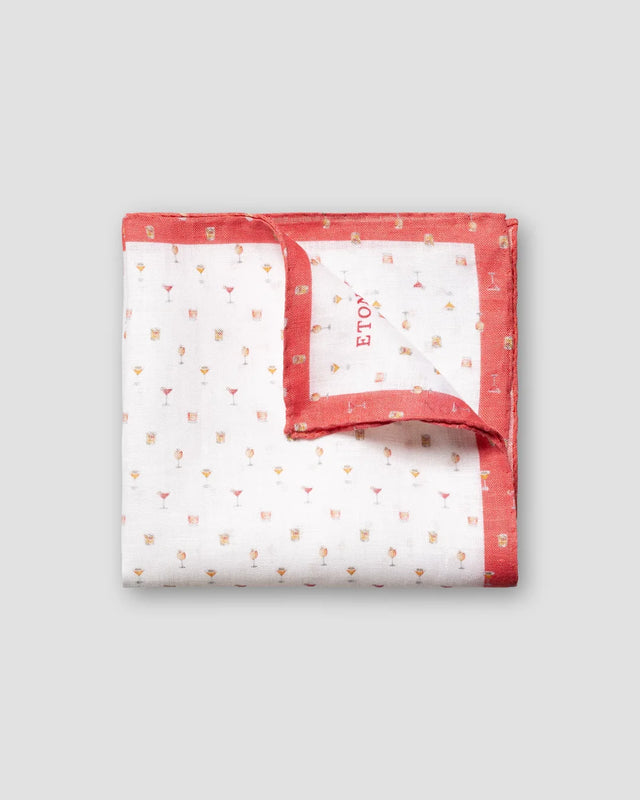 Red Cocktails Print Linen Pocket Square