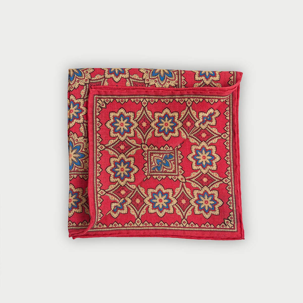 Red Cream Large Floral Silk Blend Pocket Square