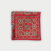 Red & Cream Large Floral Silk Blend Pocket Square