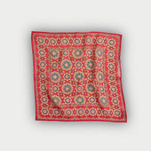 Red Cream Large Floral Silk Blend Pocket Square