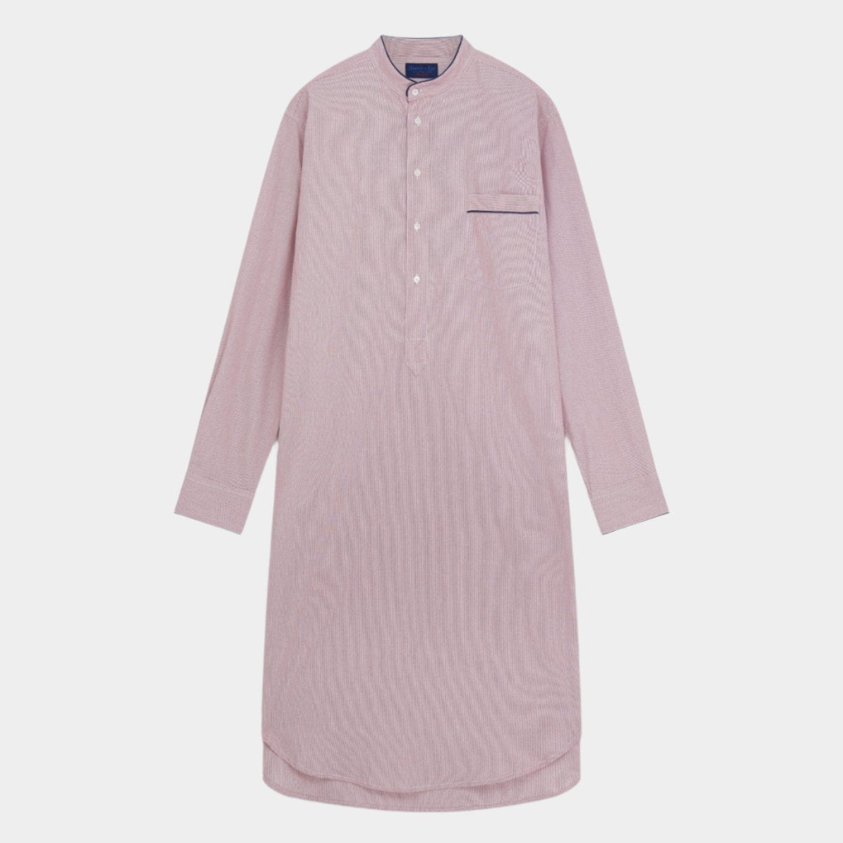 Red Fine Bengal Stripe Cotton Nightshirt With Navy Piping