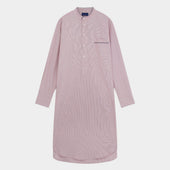 Red Fine Bengal Stripe Cotton Nightshirt With Navy Piping
